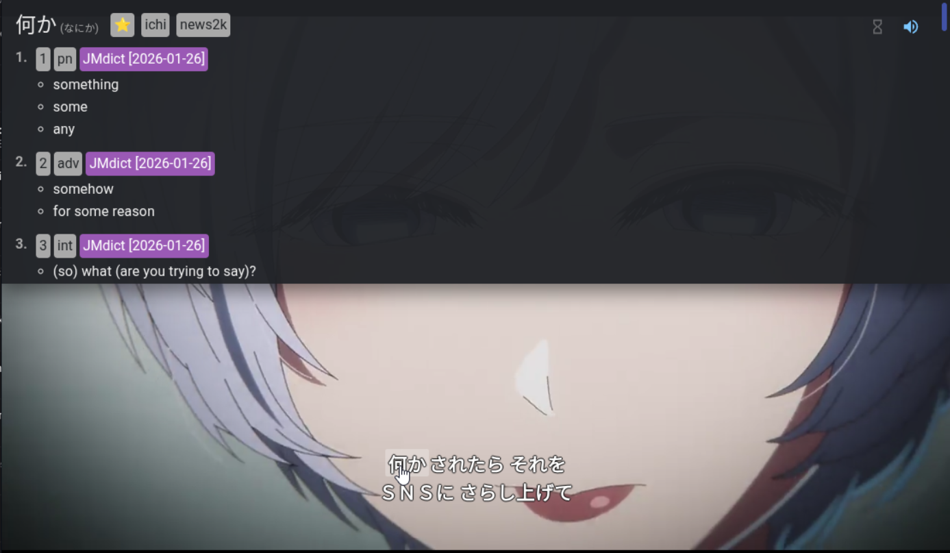 Dictionary lookup over video subtitles